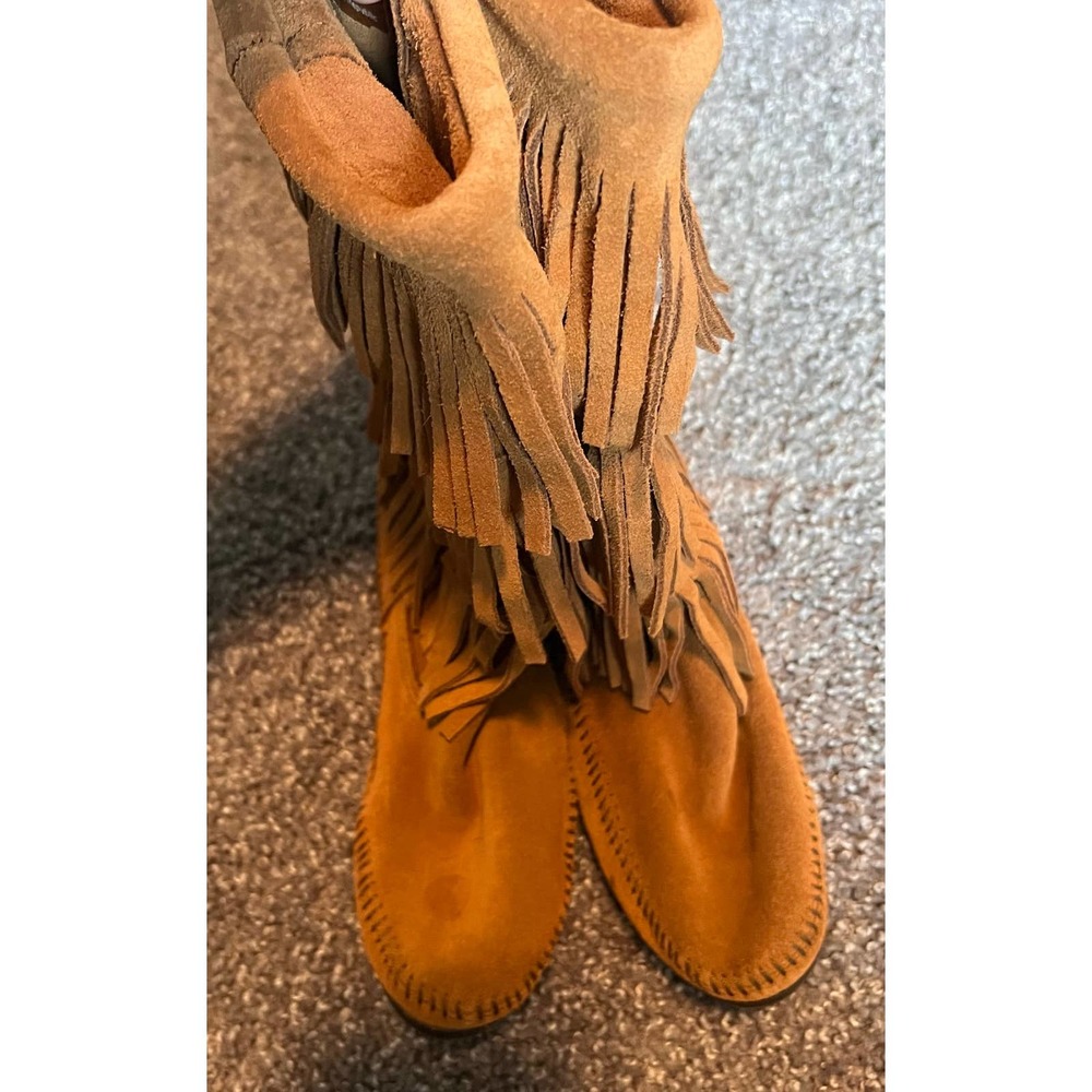 MINNETONKA Brown Suede Fringe Boot Moccasins